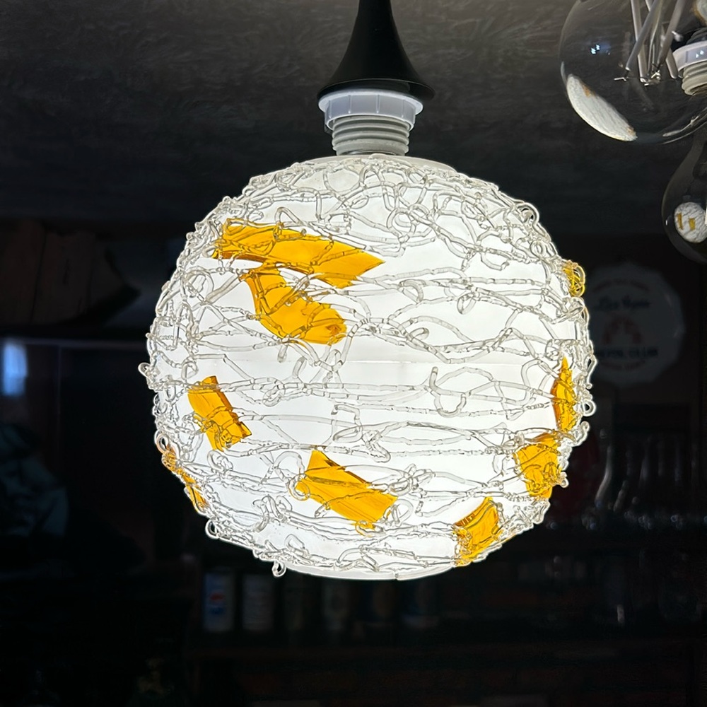 A pair of Vintage MCM Spaghetti Spun Light Fixtures